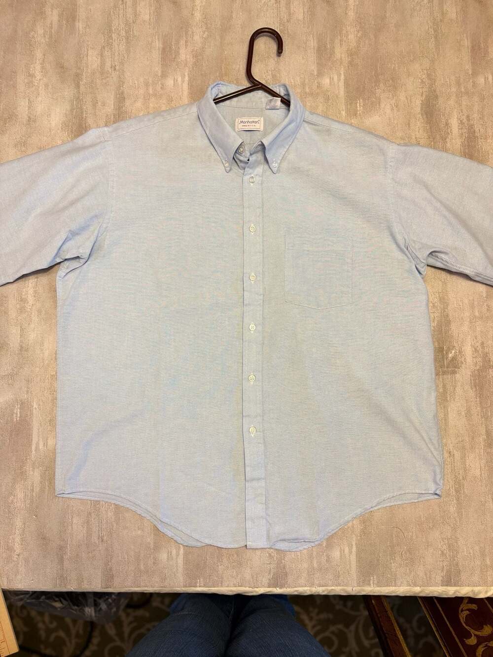 Manhattan Vintage Made in USA Light Blue Oxford Button Down Shirt Size 17.5